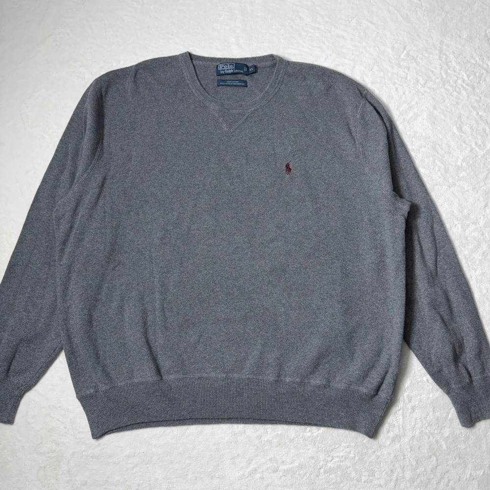 Polo Ralph Lauren Mens XL Gray 100% Cotton Crewneck Sweater Embroidered Pony